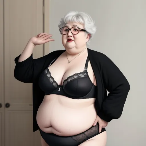 ai image upscale - a woman in a black bra and glasses posing for a picture with her hands on her hips and her hand on her hip, by Hendrick Goudt