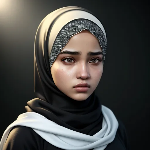 ai based photo editor - a woman with a headscarf and a black shirt and a white scarf on her head and a spotlight in the background, by François Louis Thomas Francia