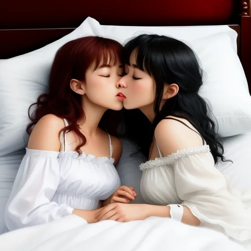 Two Women In White Mini Dress Kissing In Bed Gvusgv.webp
