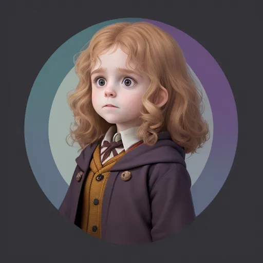 free text to image generator - a painting of a little girl with red hair and a coat on, in a circle frame, with a purple background, by Daniela Uhlig