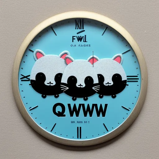 high quality photos online - a clock with three cats on it with the words qwww on it's face and the words qww on the clock below it, by Craola