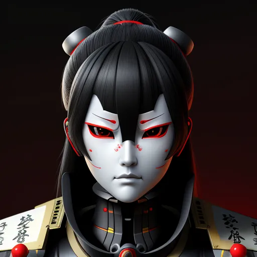 a woman with red eyes and a black hair wearing a costume with red eyes and a black hair with red eyes, by Terada Katsuya