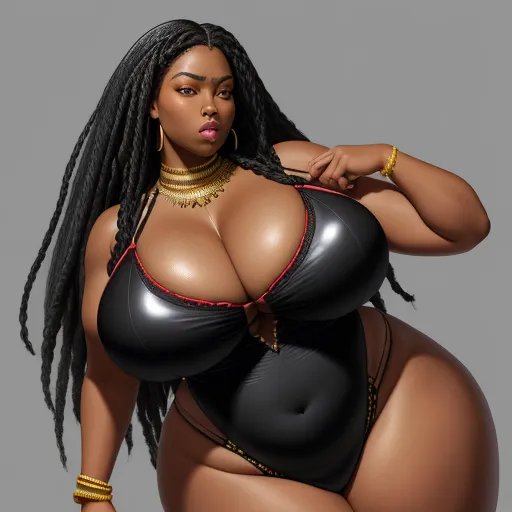 high quality pictures online - a woman in a black leather outfit with a big breast and large breast breasts, with a large breast, by Botero