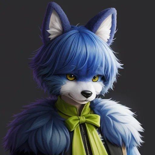 ai created images - a blue fox with a green bow tie and a black background with a black background and a black background, by Hirohiko Araki