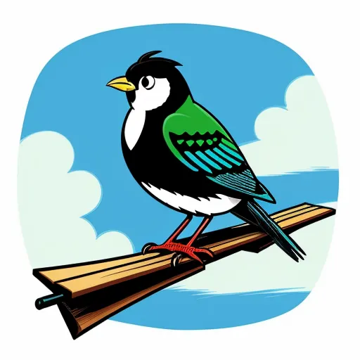 image increase resolution - a bird sitting on a branch with clouds in the background and a blue sky with clouds in the background, by Tom Whalen