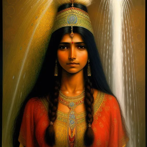 a painting of a woman with a bird on her head and a feather on her head, wearing a headdress, by Gustave Boulanger