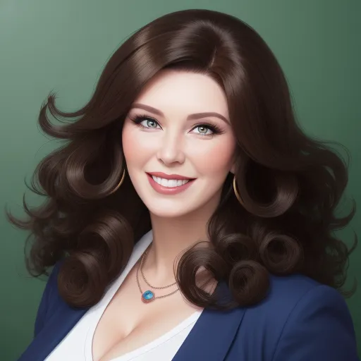 how to change image resolution - a woman with long brown hair and a blue blazer smiling at the camera with a green background behind her, by Hendrik van Steenwijk I