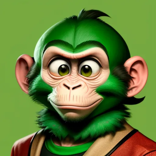 low quality image - a monkey with a green jacket and a green background with a green background and a green background with a monkey, by theCHAMBA