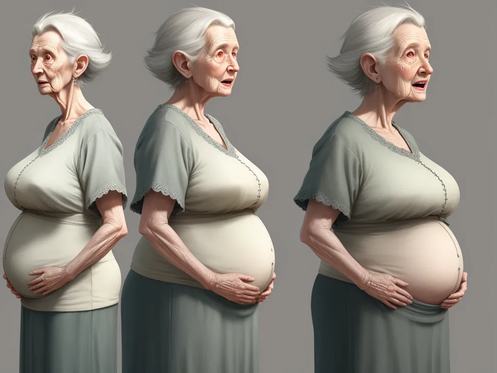 Upload Image Heavily Belly Elderly Granny Side View Very