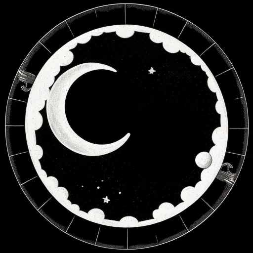 text to image ai free - a black and white photo of a crescent and stars in a circle with a black background and a white outline, by Alessandro Gottardo