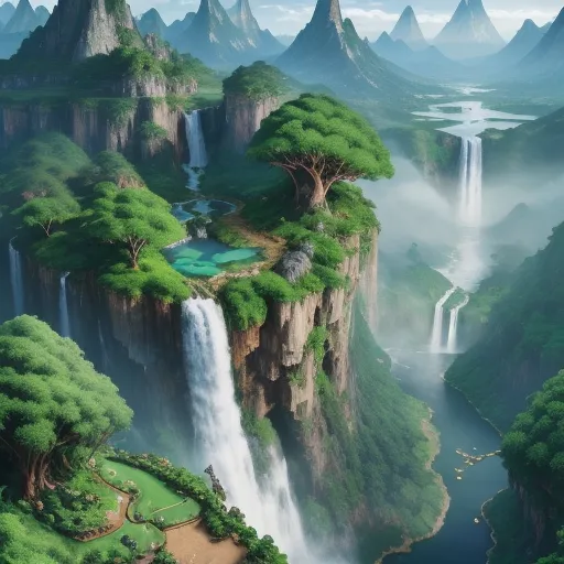 complete image ai - a waterfall with a small waterfall in the middle of it and a small pond in the middle of it, by Robert S. Duncanson