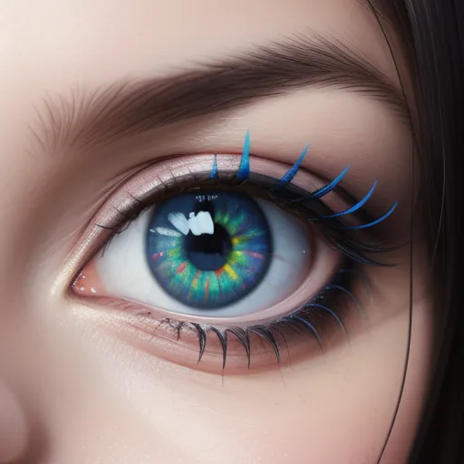 best ai text to image generator - a close up of a person's eye with a blue eyeliner and a rainbow eyeliner on, by Daniela Uhlig