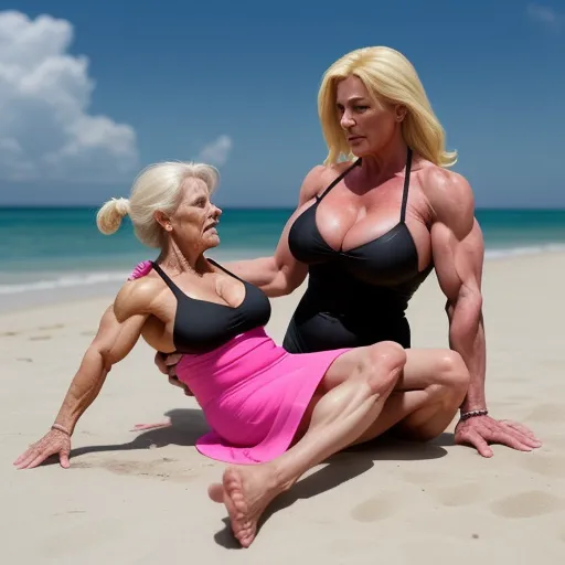 Upscaler Gilf Huge Older Muscle Woman In Black Bikini