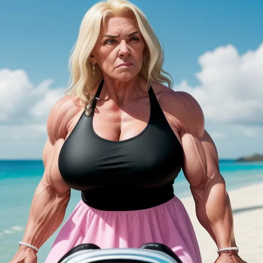 Upscaler Gilf Huge Older Muscle Woman In Black Bikini