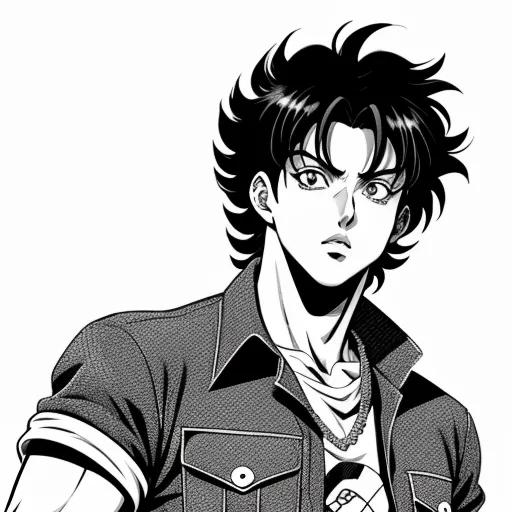 best free ai image generator - a man with a black and white hair and a shirt on is holding a cigarette in his mouth and looking at the camera, by Hirohiko Araki