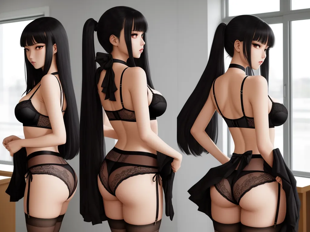 4k ultra hd photo converter - a woman in lingerie with long black hair and stockings on her butts and a black bra and stockings on her butt, by Sailor Moon