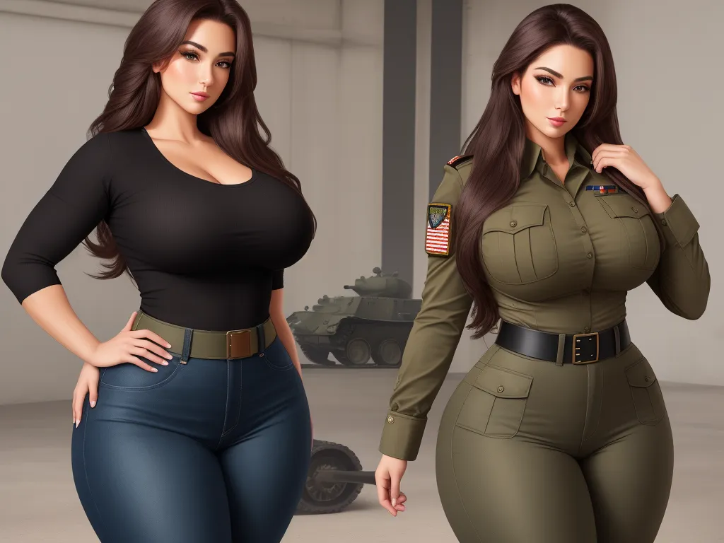 4k picture converter free - two women in military uniforms posing for a picture together, one of them is wearing a black shirt and the other is a green shirt, by Hendrik van Steenwijk I