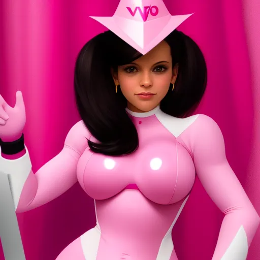 ai photo generator from text - a cartoon character with a pink outfit and a pink star on her head and a pink umbrella over her head, by Hirohiko Araki