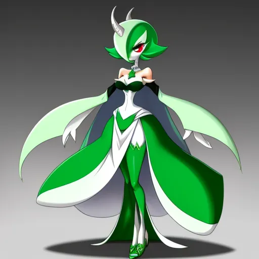 a cartoon character with a green cape and white dress and green shoes and a green cape on her head, by Ken Sugimori