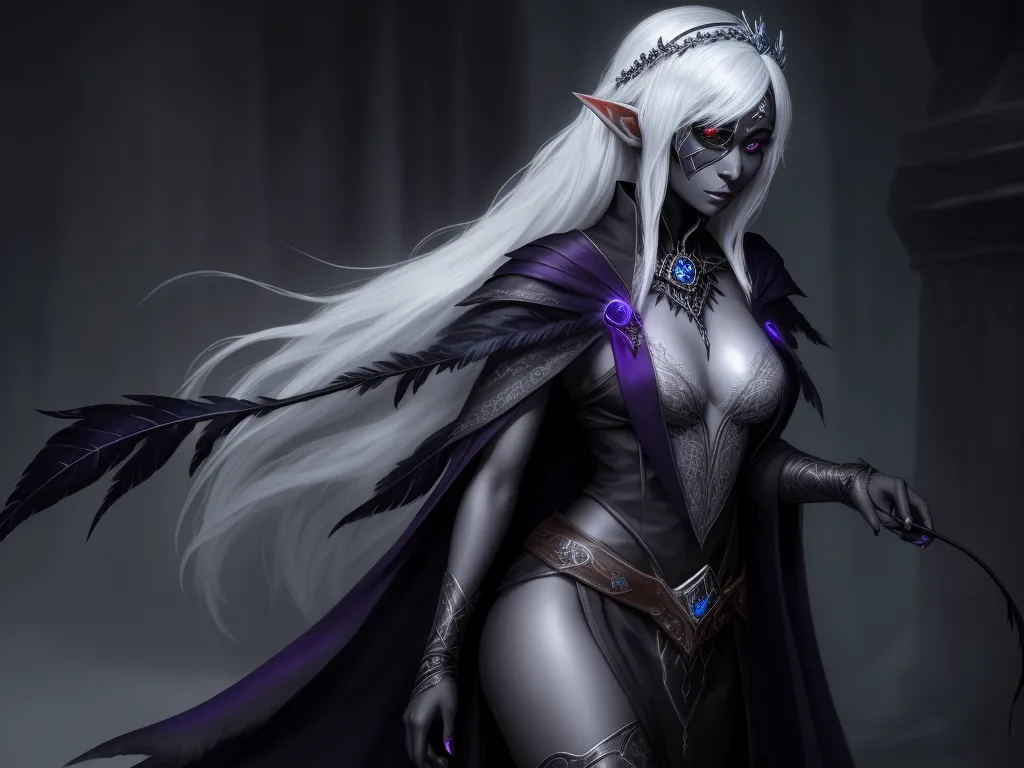 wallpaper converter: 1 solo female drow elf scholar, voluptuous,