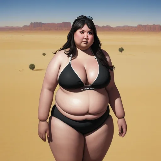 4k resolution picture converter - a woman in a bikini standing in the desert with a desert background and a desert landscape in the background, by Botero