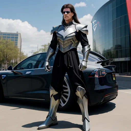 a woman in a futuristic suit standing next to a car in a parking lot with a futuristic car in the background, by Diego Velázquez