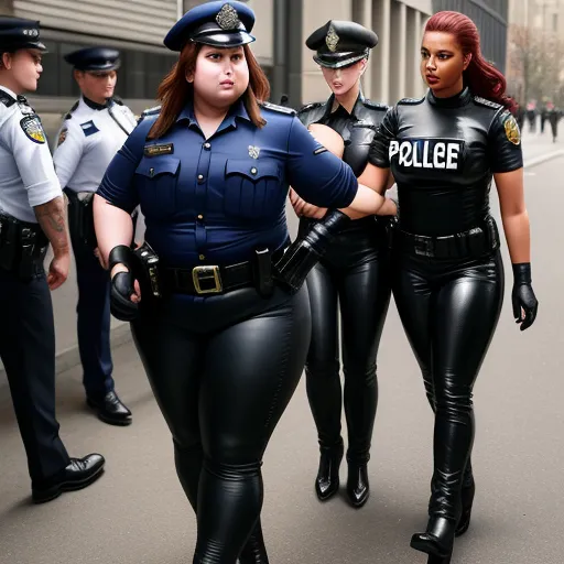 wallpaper: Fat Police women in leather pants arresting a