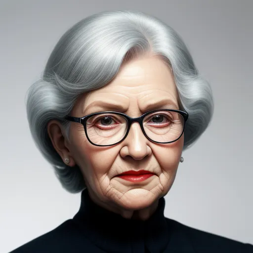 a woman with glasses and a black shirt is posing for a picture with a grey hair and glasses on, by Daniela Uhlig