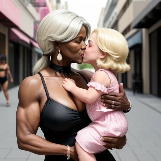 ai image enhancer - a woman holding a baby in her arms and kissing a doll on the cheek of a woman's chest, by Dan Smith