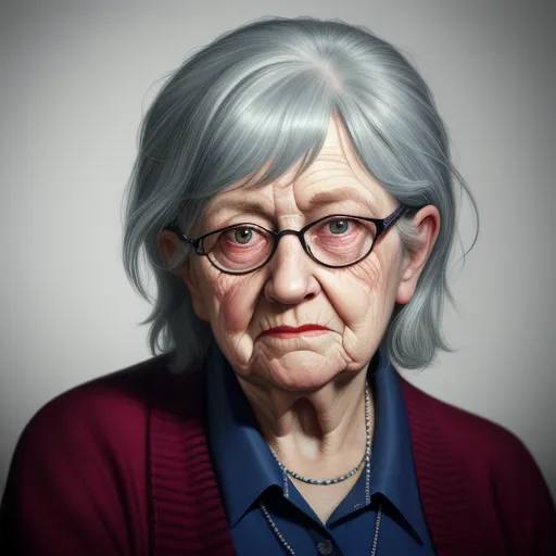 ai image generator from text - a portrait of an elderly woman with glasses on her face and a red sweater on her shoulders, looking at the camera, by Raphaelle Peale
