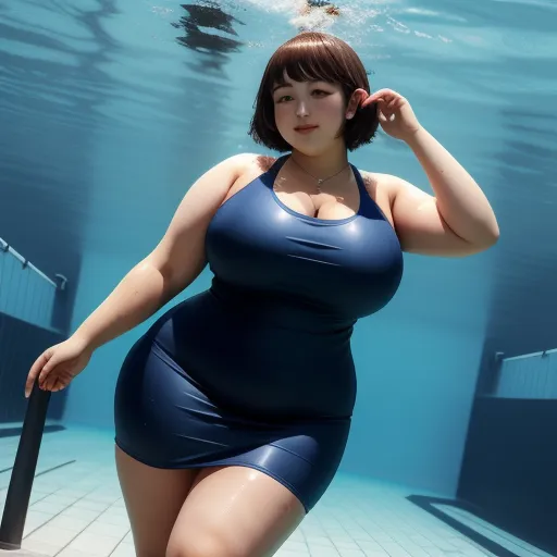 ai generated images free - a woman in a blue swimsuit under water holding a umbrella in her hand and posing for a picture, by Terada Katsuya