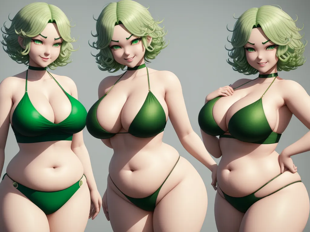 three cartoon women in bikinis posing for a picture together, with one of them wearing a bra and the other wearing a bikini, by Toei Animations