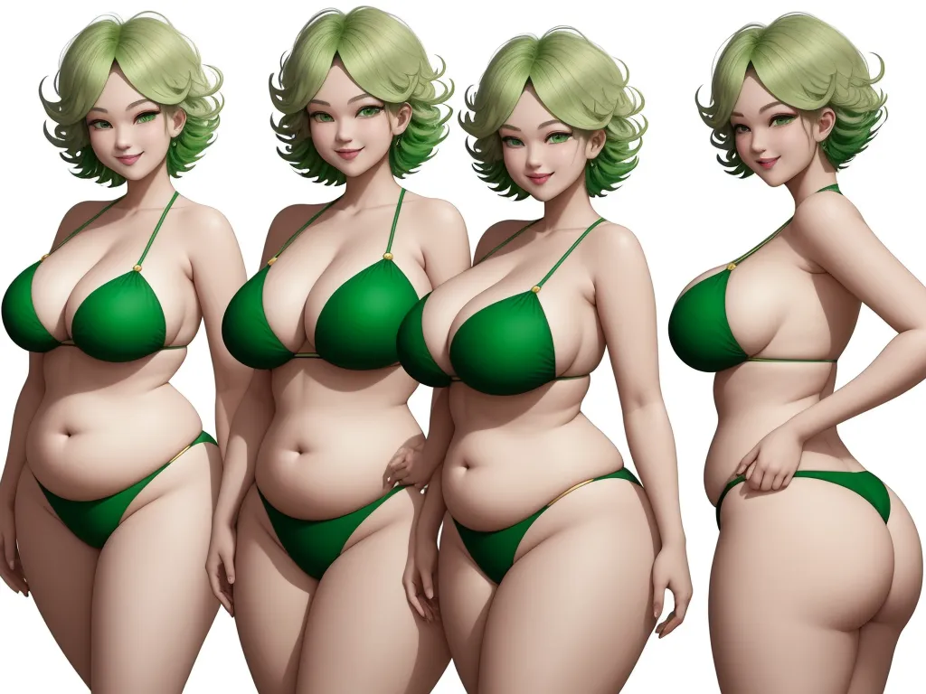 4k ultra hd photo converter - a group of three women in bikinis posing for a picture together, all in green bikinis and one in a green bikini, by Akira Toriyama