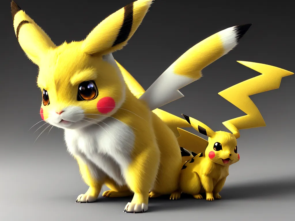 ai your photos - a yellow pokemon pikachu and two smaller pikachu pokemons are facing each other in a cartoon style, by Ken Sugimori