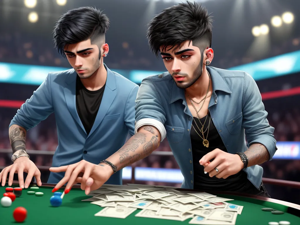 free high resolution images - two men playing a game of pool in a casino room with a green table and a crowd of people, by Lois van Baarle