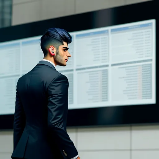 a man in a suit is standing in front of a large screen with a chart on it's wall, by Hendrik van Steenwijk I