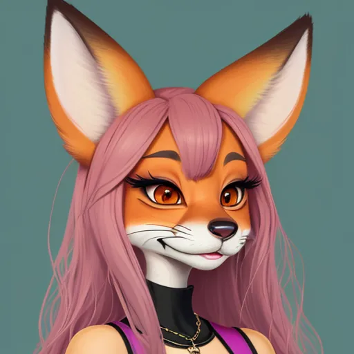 make picture higher resolution - a digital painting of a fox with pink hair and a choker on her neck and a necklace on her neck, by Lois van Baarle