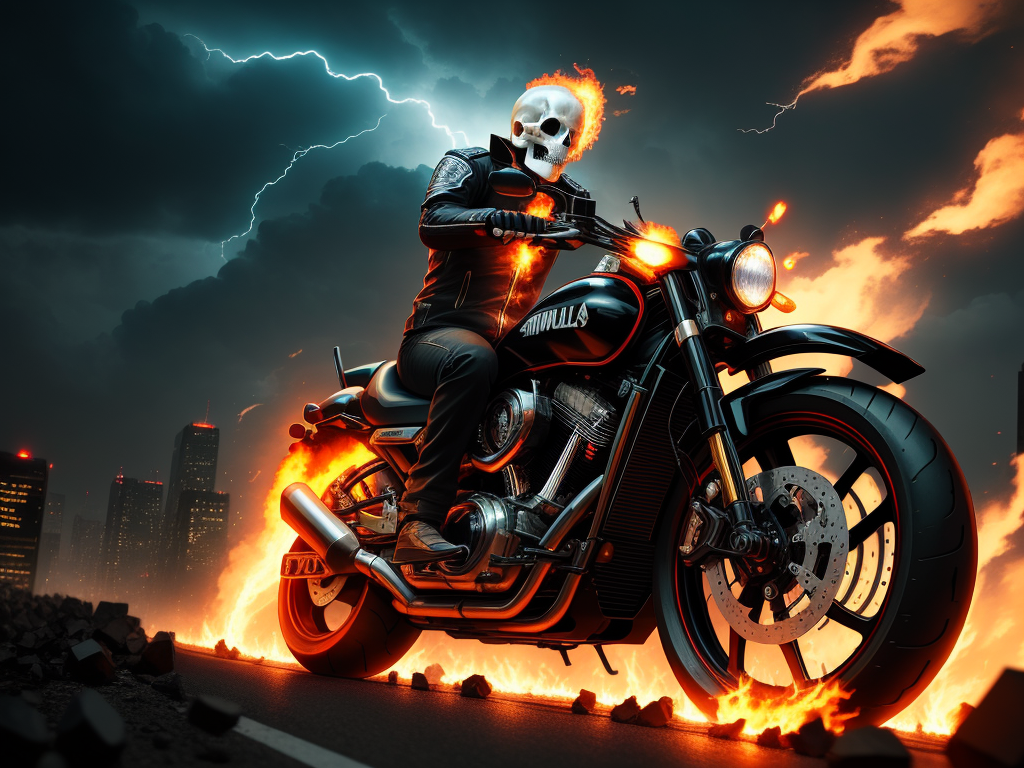 Convert photo to picture: 16k ultra hd, nicolas cage's ghost rider riding