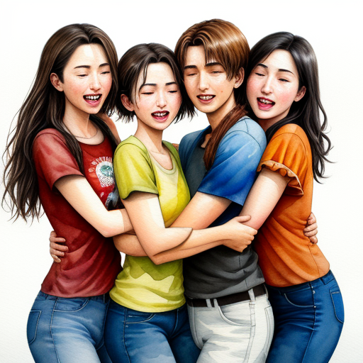 1920x1080 converter group hug of 4 people, 3 women 1 guy