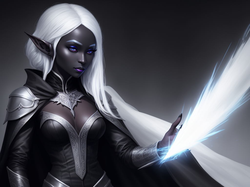 1920x1080 Pixel Art: 1 Solo Female Drow Elf Illusionist, Black Skin,