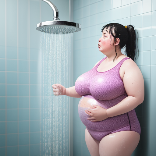 4k quality pictures bloated woman in shower inflating herself with