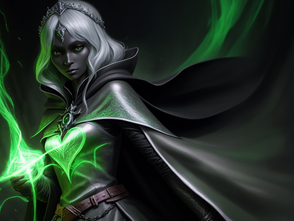 4k resolution pictures: 1 solo female drow cleric, full figure, green