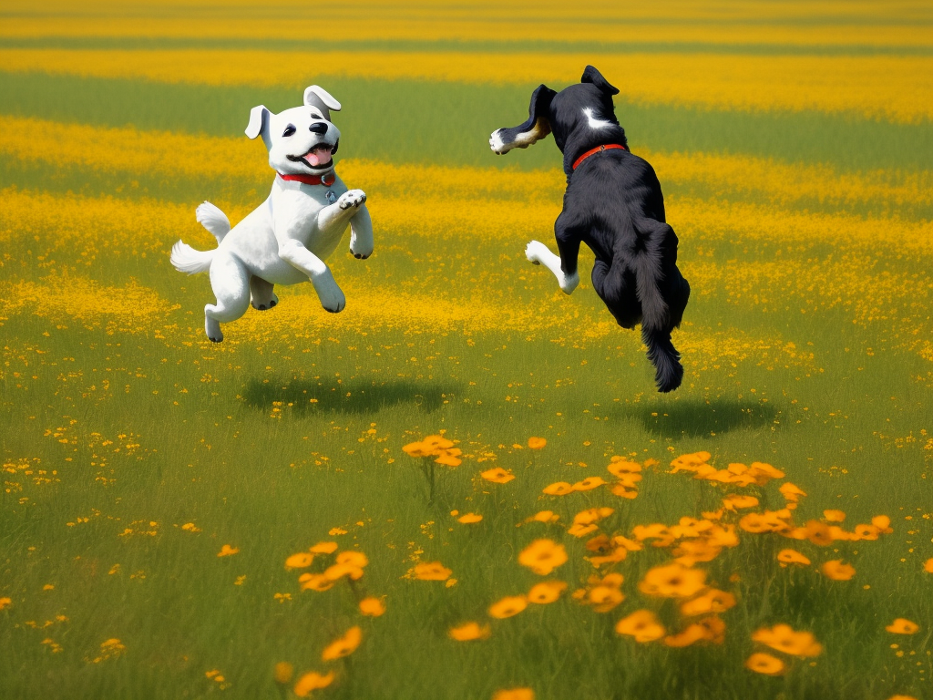 AI Art Generator from Text A back and withe dog jumps into the air and