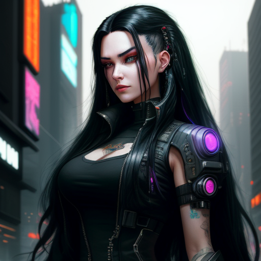 1080p image size: A beautiful cyberpunk girl with long black hair