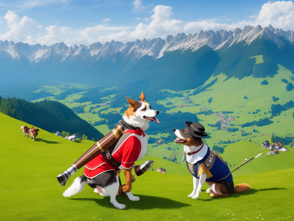 Picture to text online A dog in traditional Allgäu costume sits on a