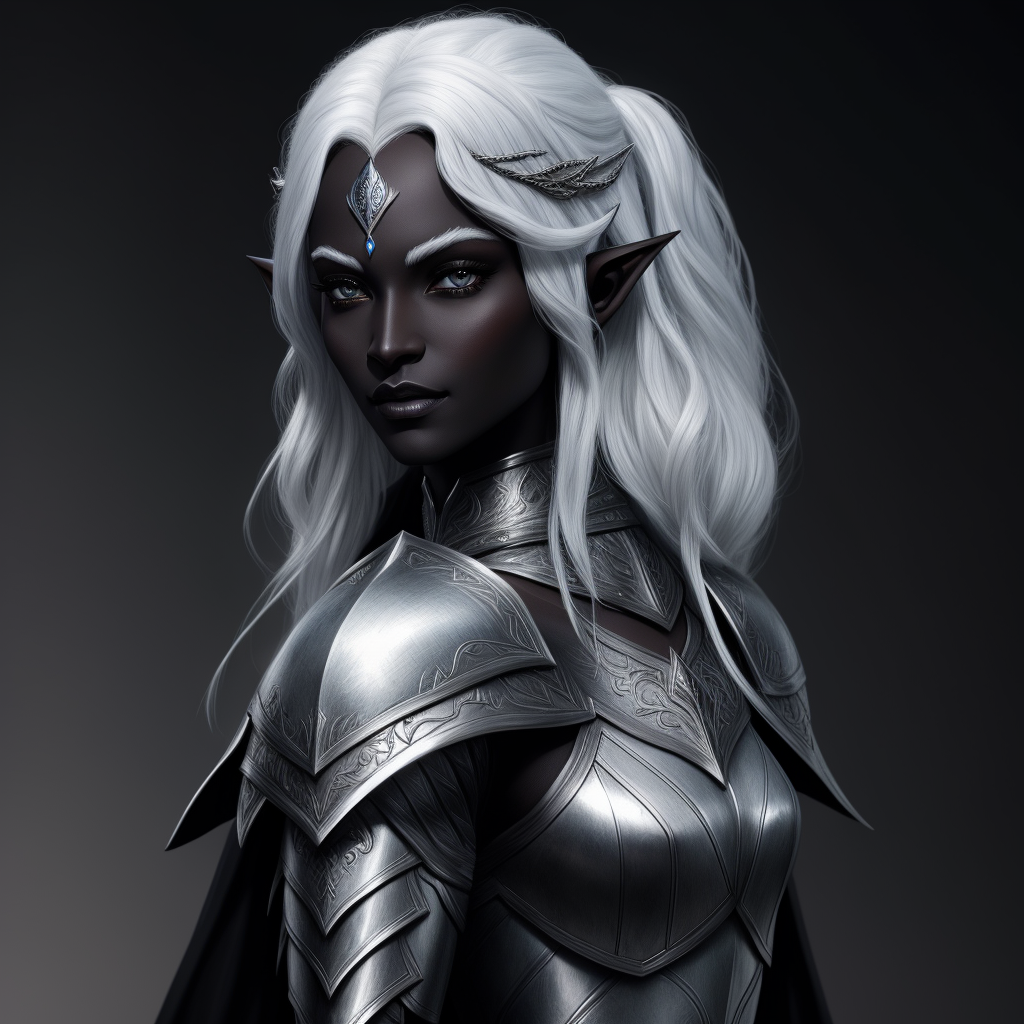 Ai Complete Image One Tall Drow Elven Woman Wearing An Armor Black a-woman-wearing-a-gold-and-black-costume-with-horns-on-her-head-is