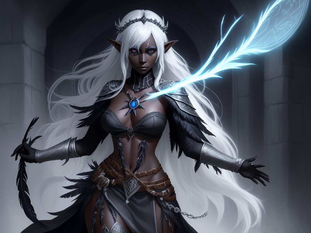 ai generated image: 1 solo female drow elf cleric, voluptuous, black