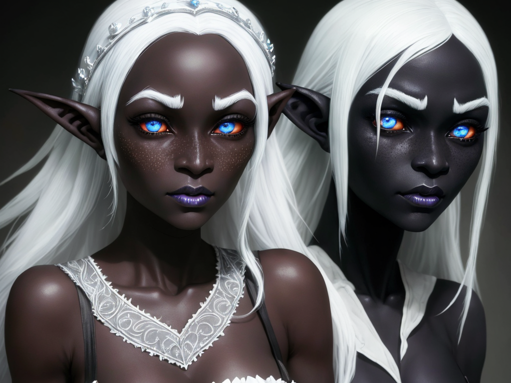 Ai High Resolution One Single Female Drow Elf Black Skin White 4365