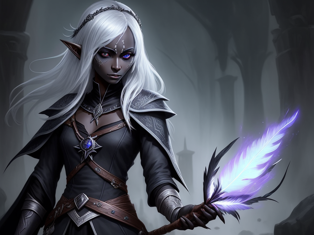 ai image enhance: 1 solo female drow elf scholar, all alone,