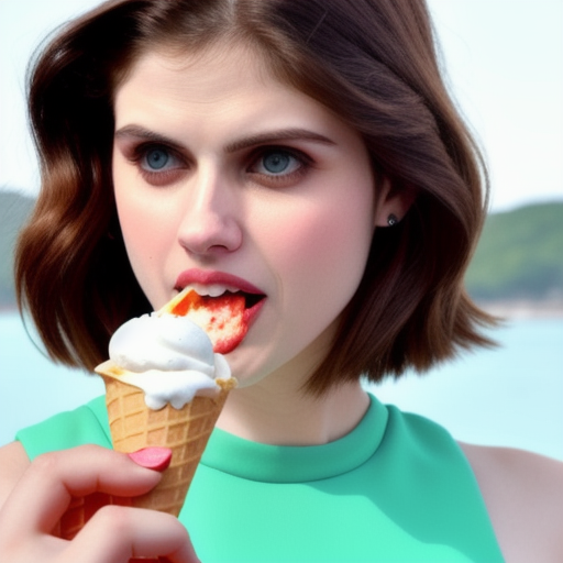 Make photo higher quality Alexandra Daddario lick an Ice cream